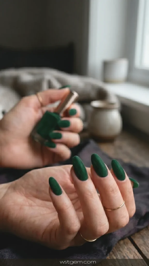 Nail Style ,Nail ,Forest green - dark, velvety, and sophisticated.