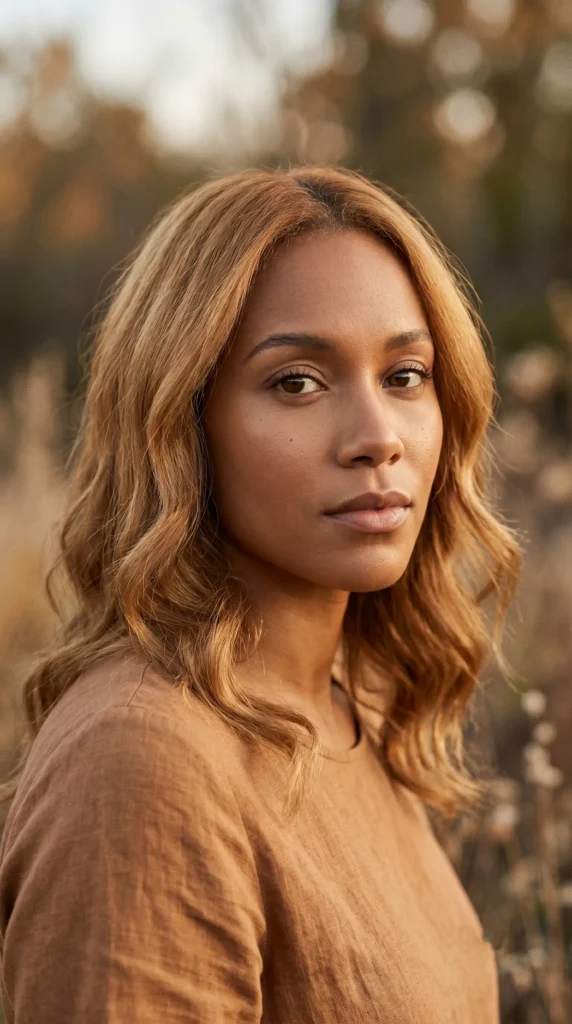Honey BronzeSoft, glowing, and delicious. Honey bronze adds a golden shimmer that catches light like a wheat field. It’s ideal for medium brown skin with warm undertones. hair color.