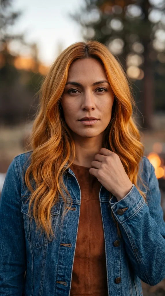 Think of a campfire glow. Golden amber leans slightly orange-gold – stunning on olive or yellow-brown skin. It pairs gorgeously with denim jackets and suede.