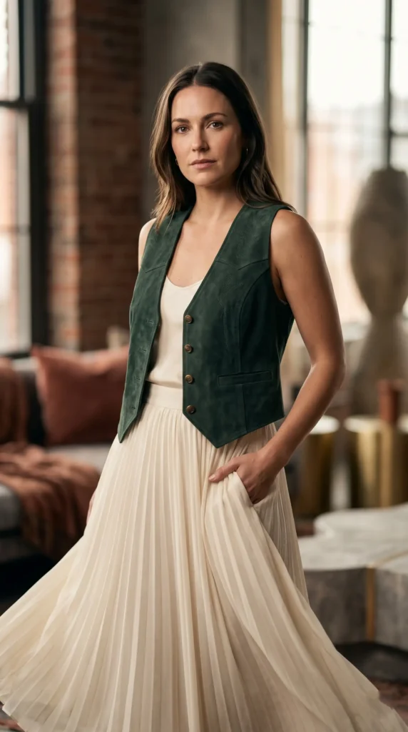 The Fitted Vest & Flowy SkirtWestern style in 2026 is all about mixing classic pieces with modern silhouettes. One of the chicest ways to do this is by pairing a structured vest with a flowy skirt.The vest adds a tailored, western touch while the flowy skirt brings movement and femininity. This unexpected combination creates a look that is both current and incredibly stylish.