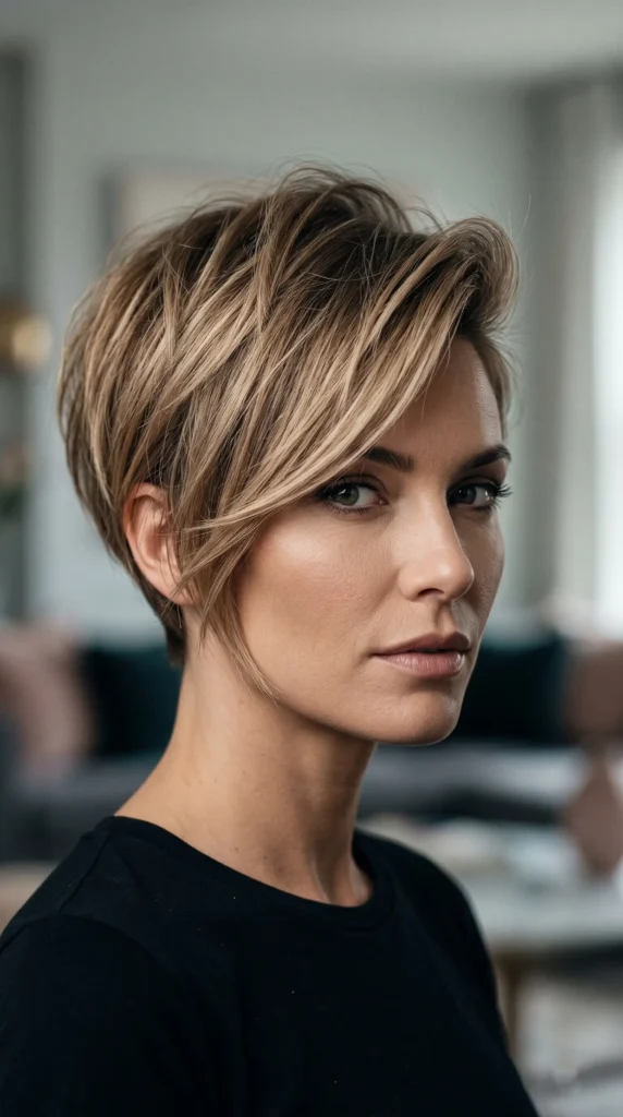 Are you ready for a short, bold statement? The asymmetrical pixie-bob is a fresh take on the classic pixie, featuring a tapered nape, extra height on top, and an elongated bang that sweeps to one side.This cut is designed to make your cheekbones the star of the show. When paired with a sandy, sun-kissed balayage, it adds texture and movement that prevents the cut from looking too severe. It is a sophisticated western style that feels edgy yet undeniably elegant.