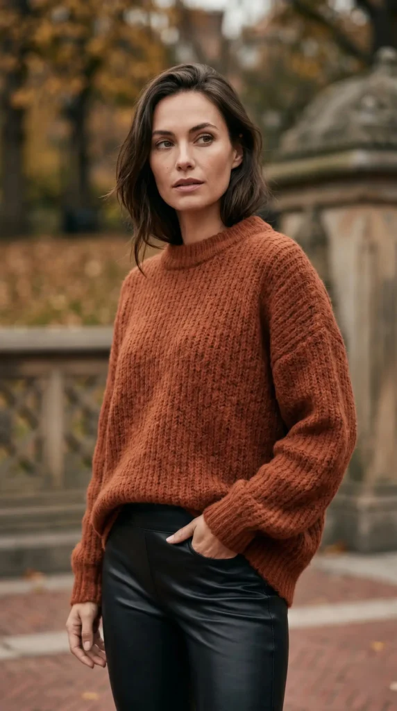 Sweater Weather: Chunky Knits & Leather AccentsCozy doesn't have to mean boring. For a look that perfectly balances comfort and edge, try pairing an oversized, chunky knit sweater with a faux leather skirt or leggings. The contrast between the soft, fluffy sweater and the sleek leather creates a visually interesting and incredibly stylish silhouette. This is a fantastic way to bring a modern twist to classic western outfits women love.