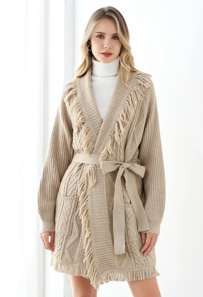 Chunky Knit Sweater & Fringe Skirt