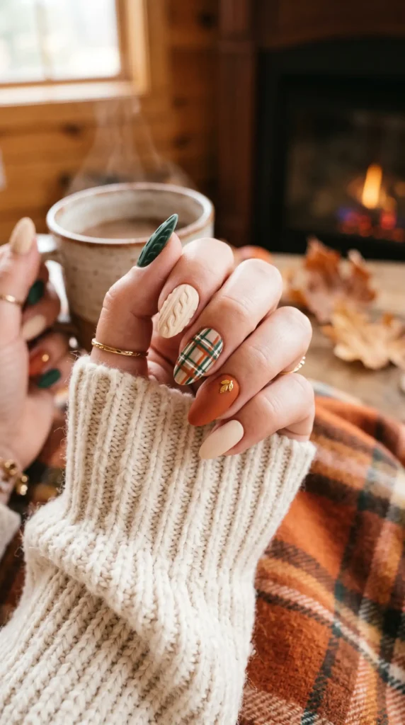 Get Textured with Cozy Knits and Plaid nail