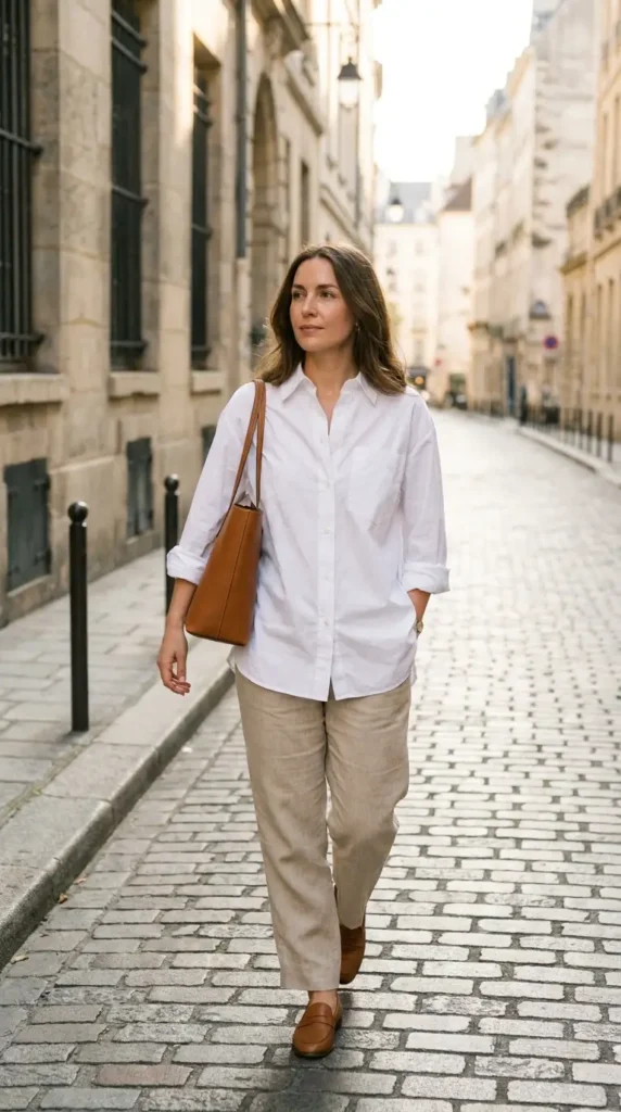 Your base layer is crucial for both warmth and style. This could be a simple, high-quality t-shirt, a thin turtleneck, or a classic button-down shirt. Opt for neutral colors like white, black, or cream, which will serve as a blank canvas for the rest of your outfit.